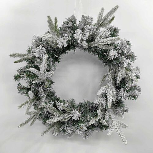 Snowy Pine - 24" Snowy Pe & Pvc Mixed Pine Wreath With Led Light